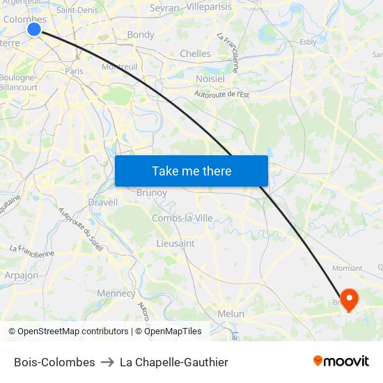 Bois-Colombes to La Chapelle-Gauthier map