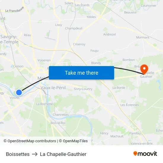 Boissettes to La Chapelle-Gauthier map