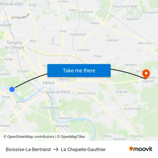 Boissise-La-Bertrand to La Chapelle-Gauthier map