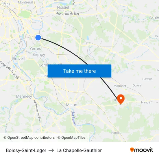 Boissy-Saint-Leger to La Chapelle-Gauthier map