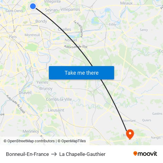 Bonneuil-En-France to La Chapelle-Gauthier map