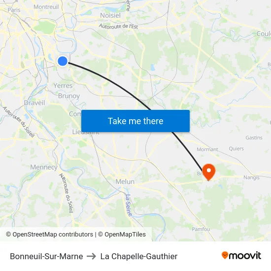 Bonneuil-Sur-Marne to La Chapelle-Gauthier map