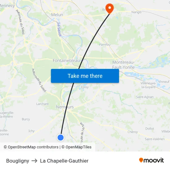 Bougligny to La Chapelle-Gauthier map
