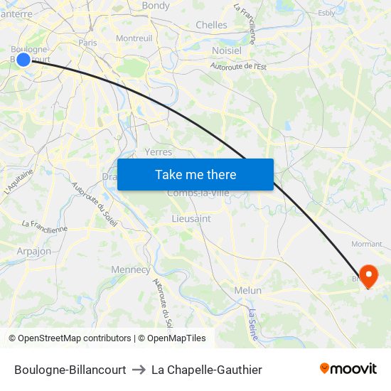 Boulogne-Billancourt to La Chapelle-Gauthier map