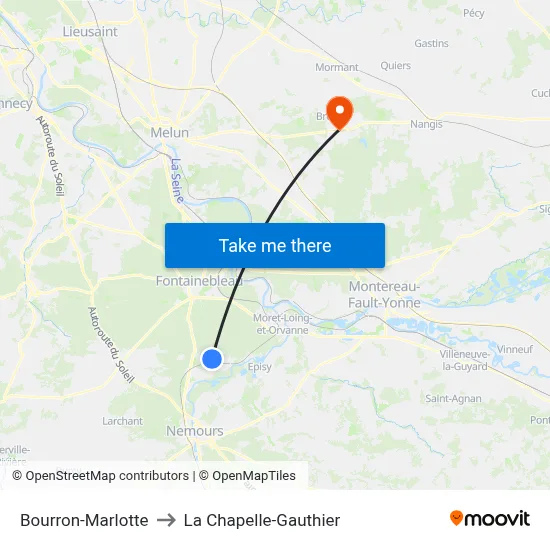 Bourron-Marlotte to La Chapelle-Gauthier map