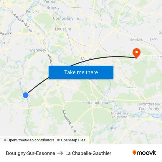 Boutigny-Sur-Essonne to La Chapelle-Gauthier map