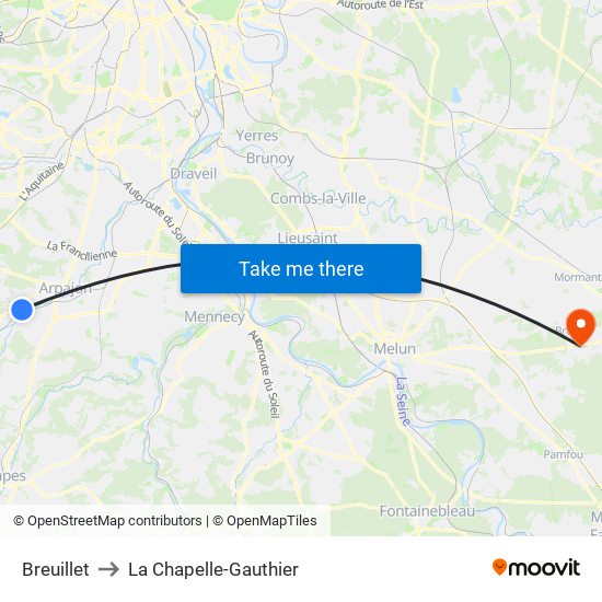Breuillet to La Chapelle-Gauthier map
