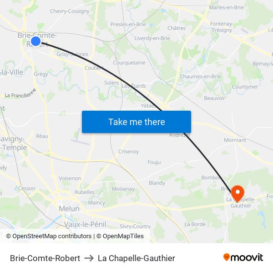 Brie-Comte-Robert to La Chapelle-Gauthier map