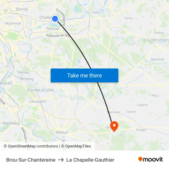 Brou-Sur-Chantereine to La Chapelle-Gauthier map