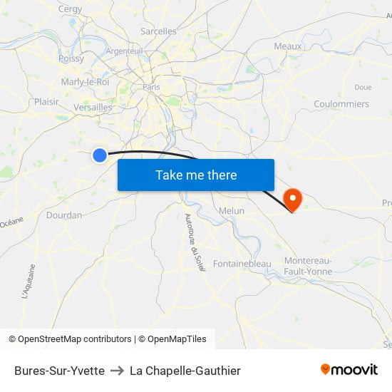 Bures-Sur-Yvette to La Chapelle-Gauthier map