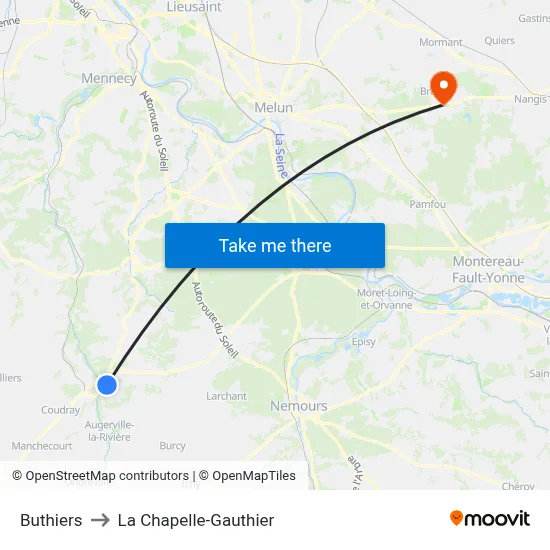 Buthiers to La Chapelle-Gauthier map