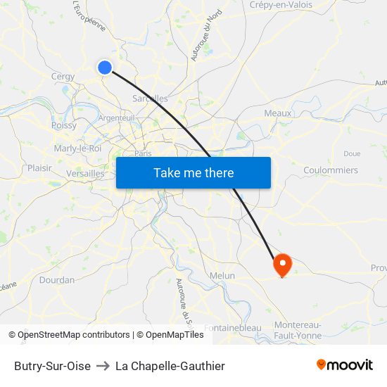 Butry-Sur-Oise to La Chapelle-Gauthier map