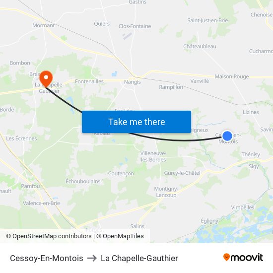 Cessoy-En-Montois to La Chapelle-Gauthier map