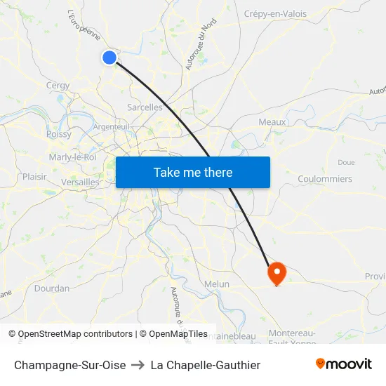 Champagne-Sur-Oise to La Chapelle-Gauthier map