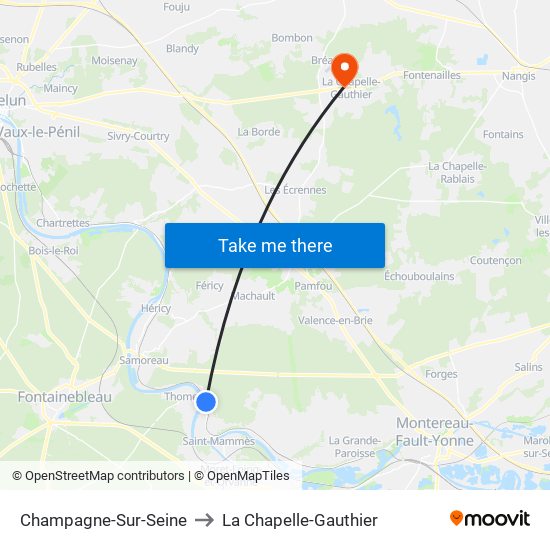 Champagne-Sur-Seine to La Chapelle-Gauthier map