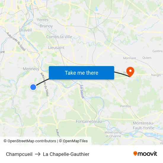 Champcueil to La Chapelle-Gauthier map