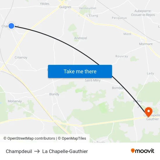 Champdeuil to La Chapelle-Gauthier map