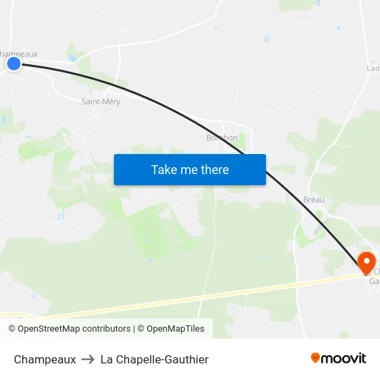 Champeaux to La Chapelle-Gauthier map