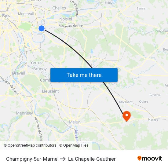 Champigny-Sur-Marne to La Chapelle-Gauthier map