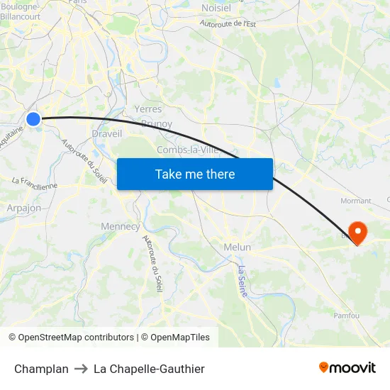 Champlan to La Chapelle-Gauthier map