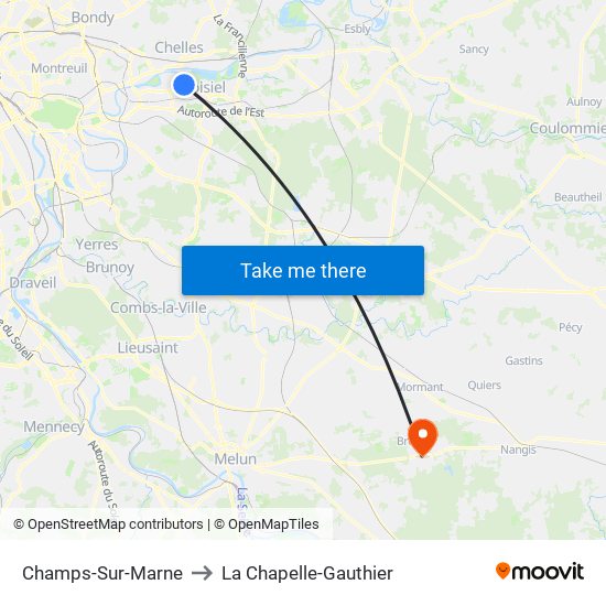 Champs-Sur-Marne to La Chapelle-Gauthier map