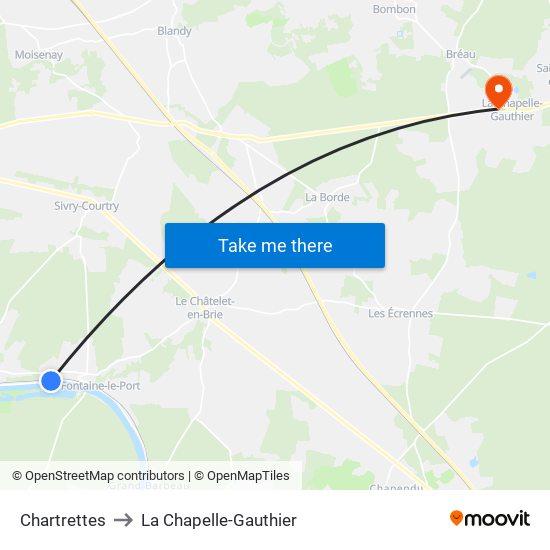 Chartrettes to La Chapelle-Gauthier map