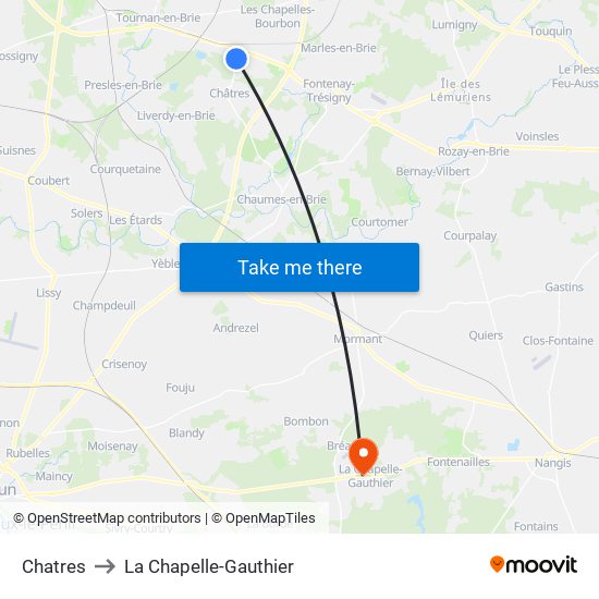 Chatres to La Chapelle-Gauthier map