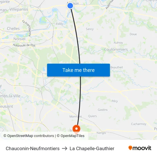 Chauconin-Neufmontiers to La Chapelle-Gauthier map
