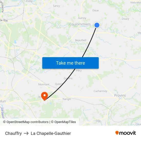 Chauffry to La Chapelle-Gauthier map