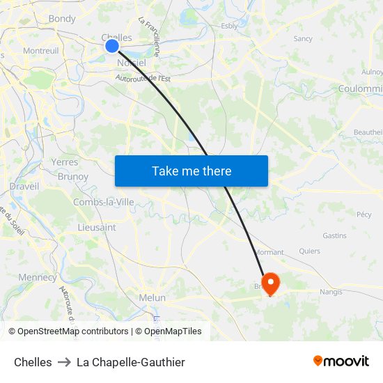 Chelles to La Chapelle-Gauthier map