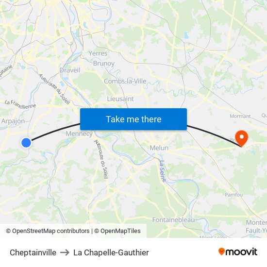 Cheptainville to La Chapelle-Gauthier map