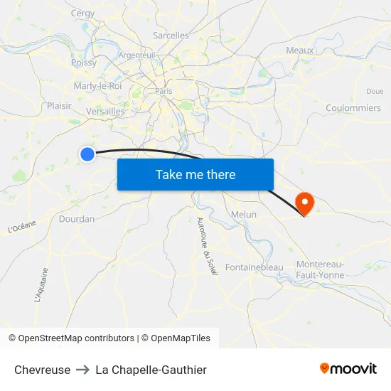 Chevreuse to La Chapelle-Gauthier map