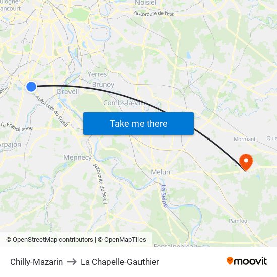 Chilly-Mazarin to La Chapelle-Gauthier map