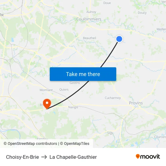 Choisy-En-Brie to La Chapelle-Gauthier map