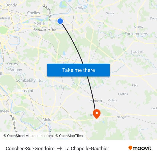 Conches-Sur-Gondoire to La Chapelle-Gauthier map
