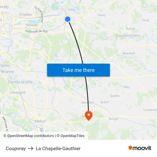 Coupvray to La Chapelle-Gauthier map