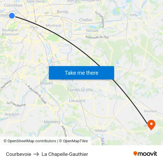 Courbevoie to La Chapelle-Gauthier map
