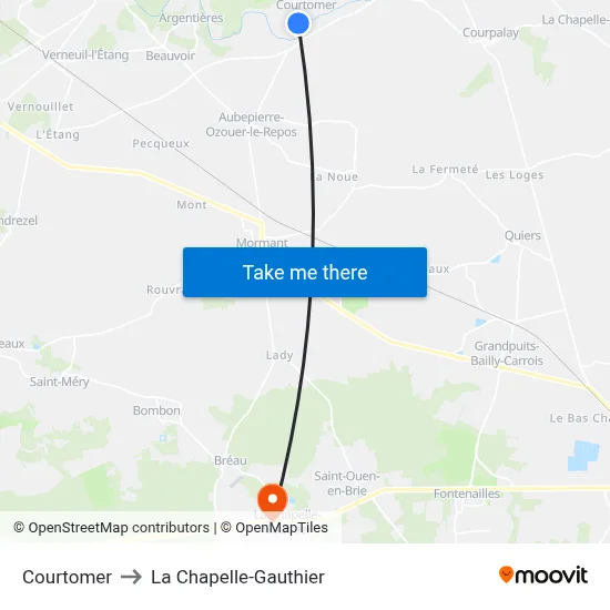 Courtomer to La Chapelle-Gauthier map