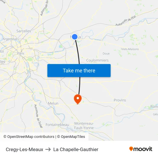 Cregy-Les-Meaux to La Chapelle-Gauthier map