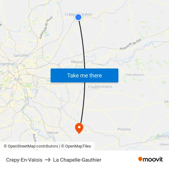 Crepy-En-Valois to La Chapelle-Gauthier map