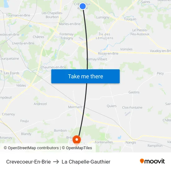 Crevecoeur-En-Brie to La Chapelle-Gauthier map