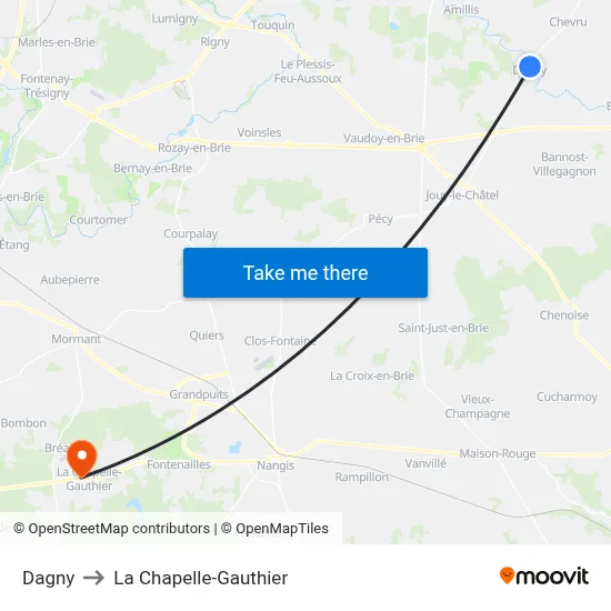 Dagny to La Chapelle-Gauthier map