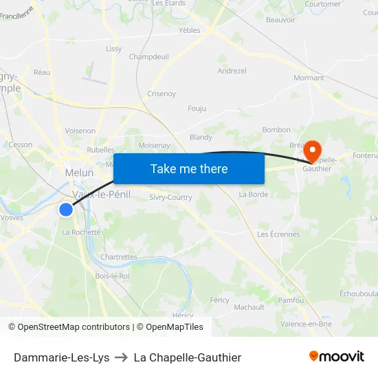 Dammarie-Les-Lys to La Chapelle-Gauthier map