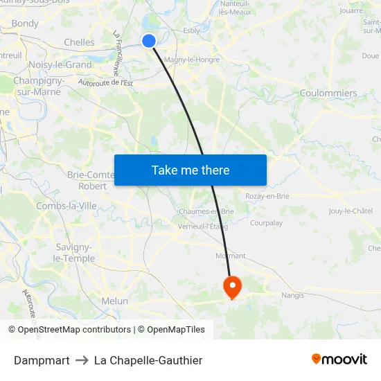 Dampmart to La Chapelle-Gauthier map