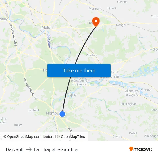 Darvault to La Chapelle-Gauthier map