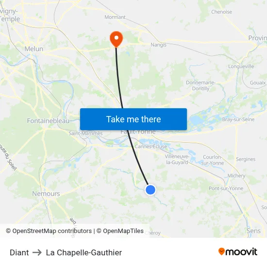 Diant to La Chapelle-Gauthier map