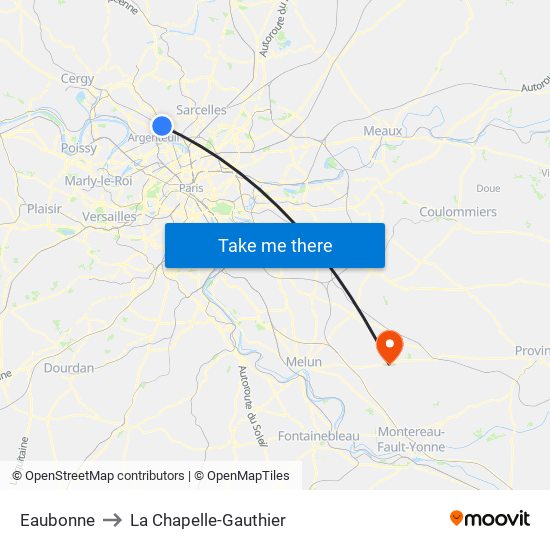 Eaubonne to La Chapelle-Gauthier map