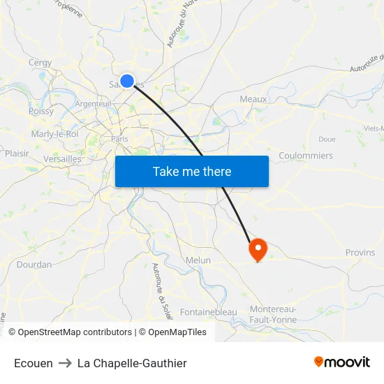 Ecouen to La Chapelle-Gauthier map