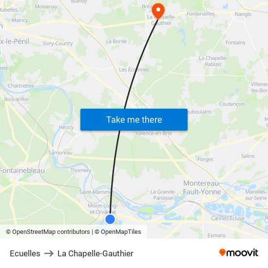 Ecuelles to La Chapelle-Gauthier map