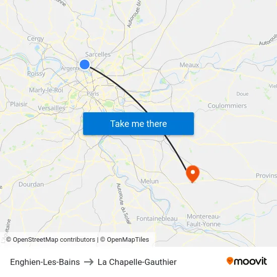 Enghien-Les-Bains to La Chapelle-Gauthier map
